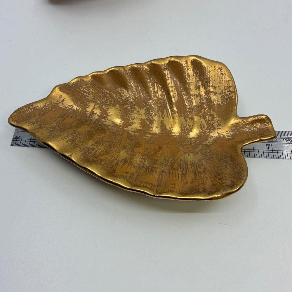 Stangl Pottery Leaf Trinket Dish Granada Gold 7" MCM 1960s